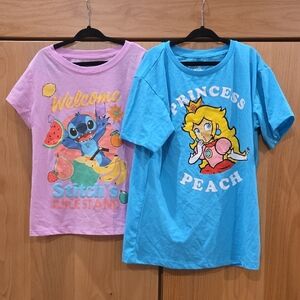 Disney Kids Short Sleeve Tees - Pink Stitch and Blue Princess Peach
